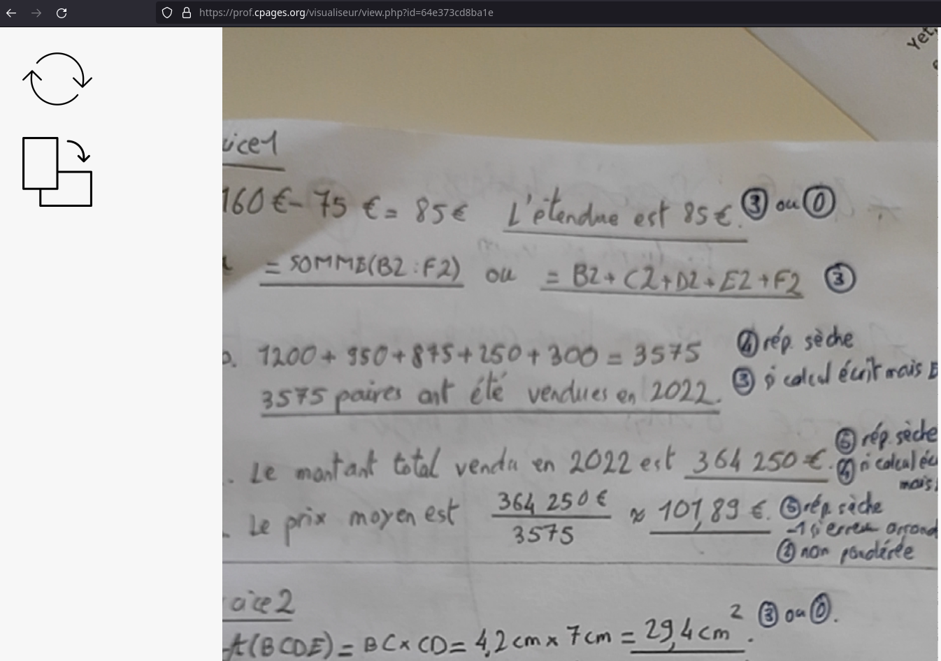 Capture d'écran de la page de projection